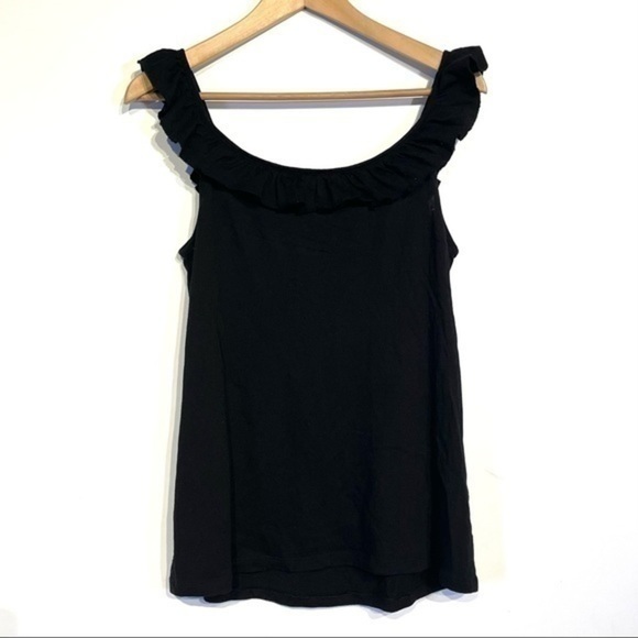 GAP Tank Top Black loose fit M Loose Ruffle Neckline Summer Cotton Modal Blouse - Picture 2 of 5